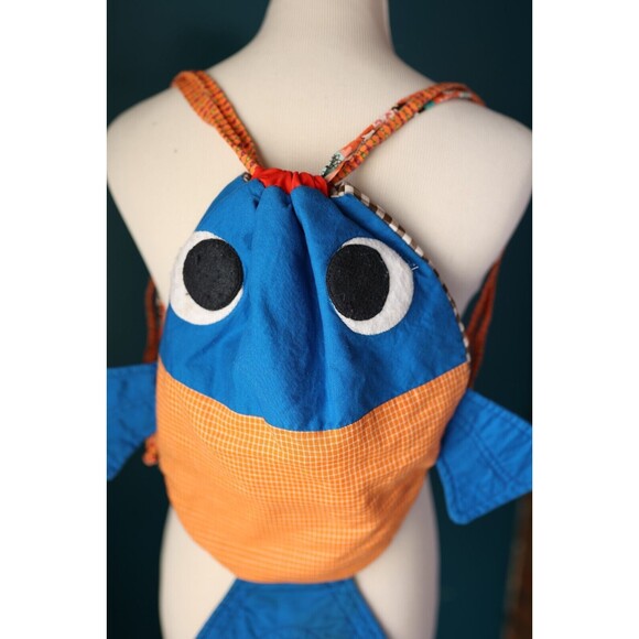 Hand Made Quilt Style Fish Purse Bag Drawstring Backpack Hippy Eclectic Quirky - Picture 7 of 11